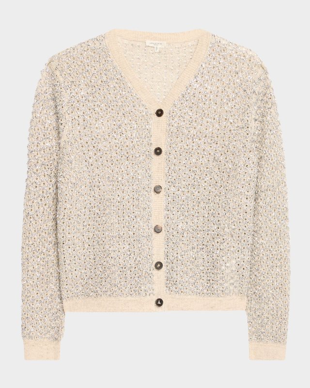 Metallic-Stitch Pointelle Cardigan